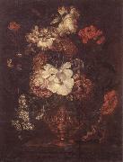 unknow artist Still life of Roses,Carnations,Daisies,peonies and convulvuli in a gilt vase,upon a stone ledge oil painting